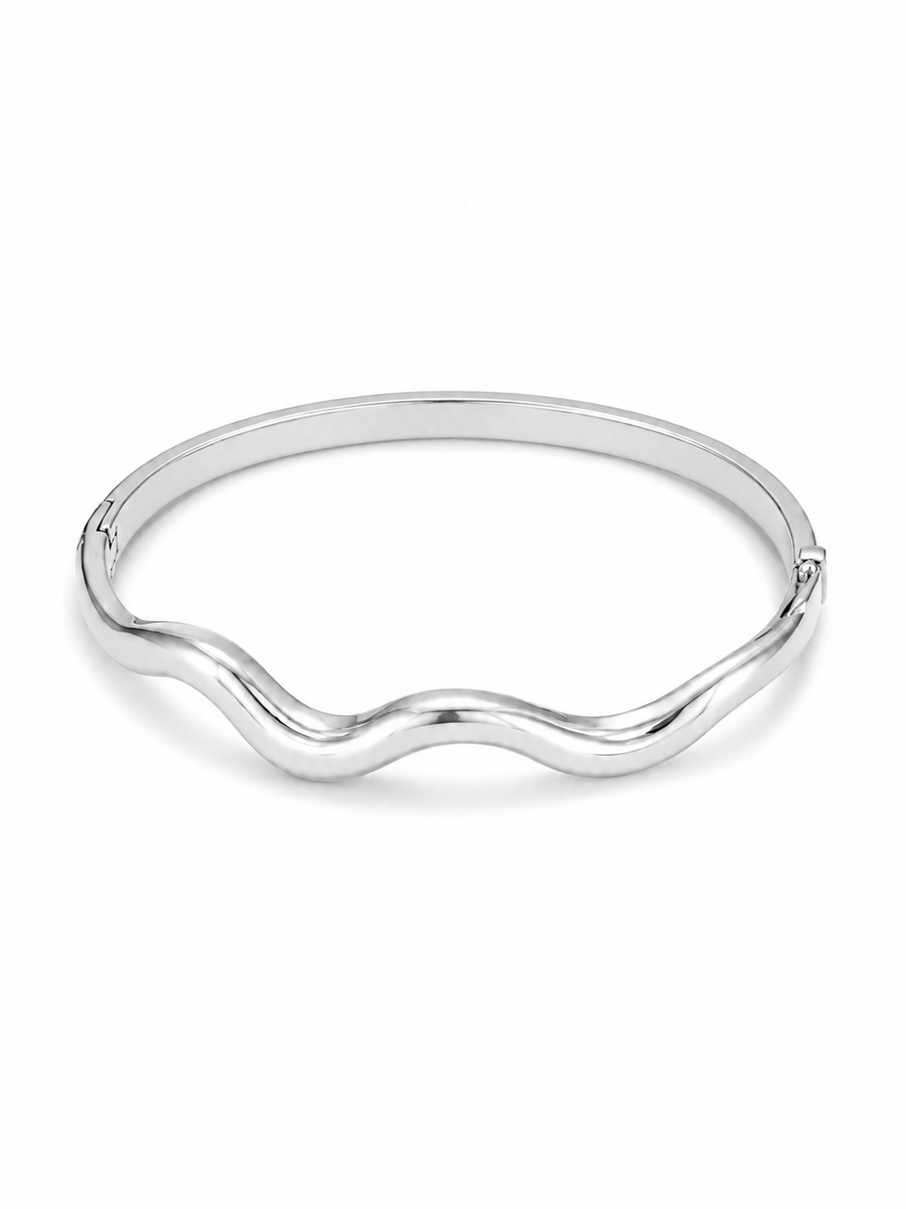 Fluid Wave hinged bangle in white gold over stainless steel, front three-quarter view