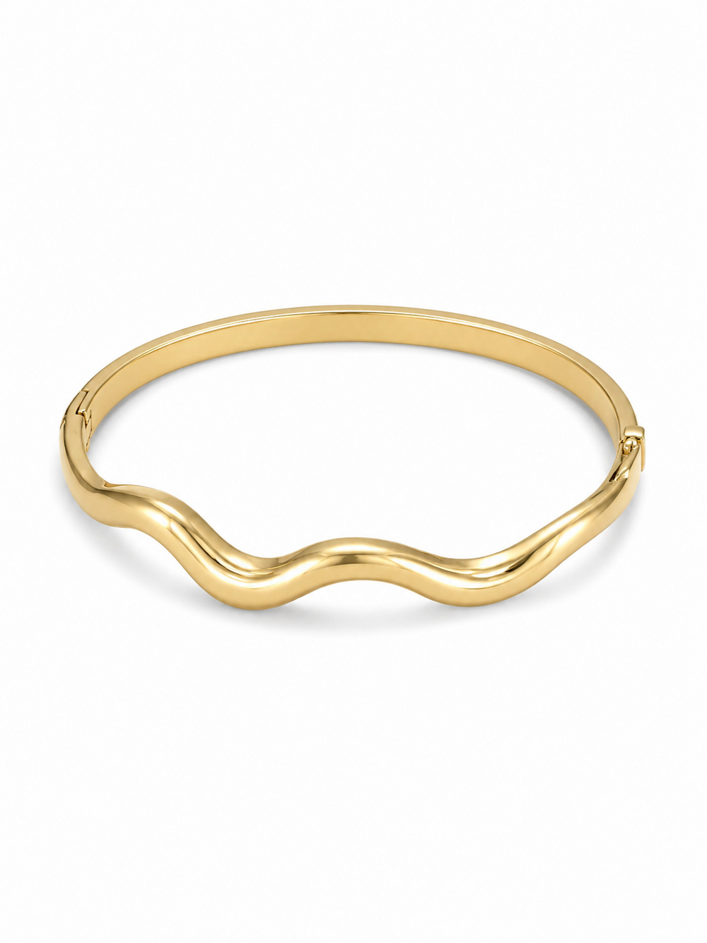 Fluid Wave hinged bangle in yellow gold over stainless steel, front three-quarter view