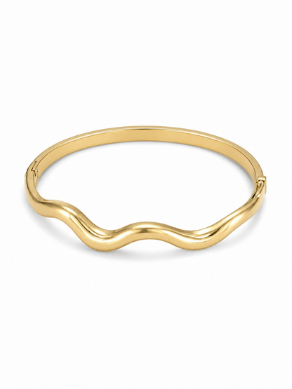 Fluid Wave hinged bangle in yellow gold over stainless steel, front three-quarter view