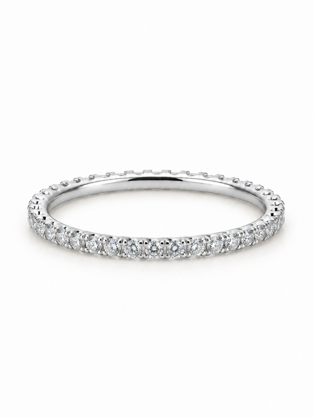 Fine Line Full Eternity Stacker Ring in white gold, horizontal three-quarter view