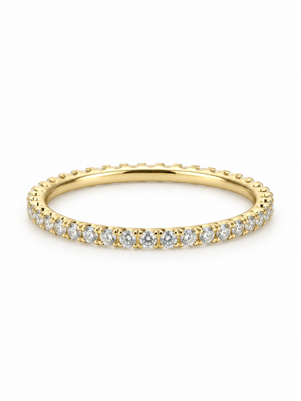 Fine Line Full Eternity Stacker Ring in yellow gold, horizontal three-quarter view