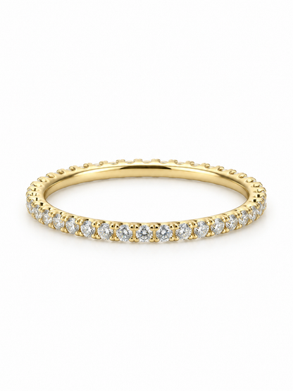 Fine Line Full Eternity Stacker Ring in yellow gold, horizontal three-quarter view